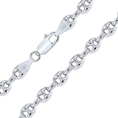 PLANETYS - Hohl Kaffeebohne Bohnenkette 925 Sterling Silber Rhodiniert Kette - Halskette - 6.2 mm Breite Längen: 65 cm