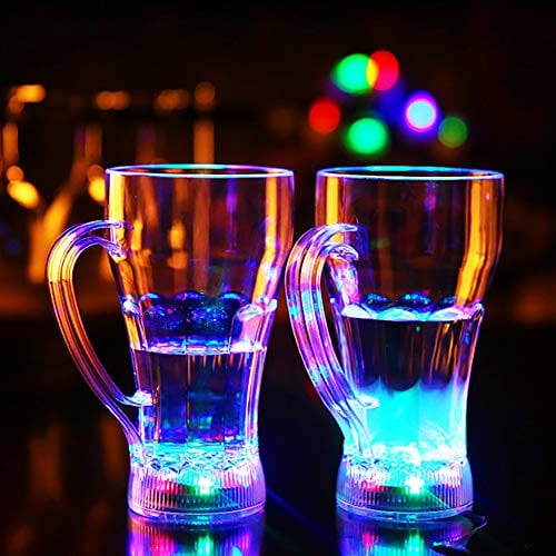 Brussels08 1Pc Acrylic Flash Light Up Cups LED Flashing Color Change Water Activated Light up Beer Whisky Cup Glow Mug for Nightclub Bar Birthday Party KTV Christmas Halloween Random