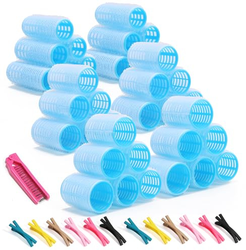 Lockenwickler-Set, selbsthaftend, für atemberaubende Wellen und Locken, groß, mittel, klein, mit Kamm und Clips, 49-teilig