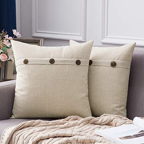MIULEE Kissenbezug Dekorative Kissenhülle Leinenoptik mit Knöpfe Kissenbezüge Dekokissen Sofakissen Zierkissen für Sofa Schlafzimmer Wohnzimmer 2er Set 45x45 cm Milchweiß