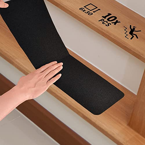 Anti-Rutsch-Klebeband, 15,2 x 76,2 cm, für den Außenbereich, rutschfeste Stufenmatten (10 Stück, schwarz)