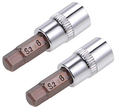 sourcing map 2pcs 1/4 Drive x H6 (6mm) Hex Bit Socket, S2 Steel Bits CR-V Sockets 38mm Length Use with Ratchet Wrench, Slide Bar, Extension Rod