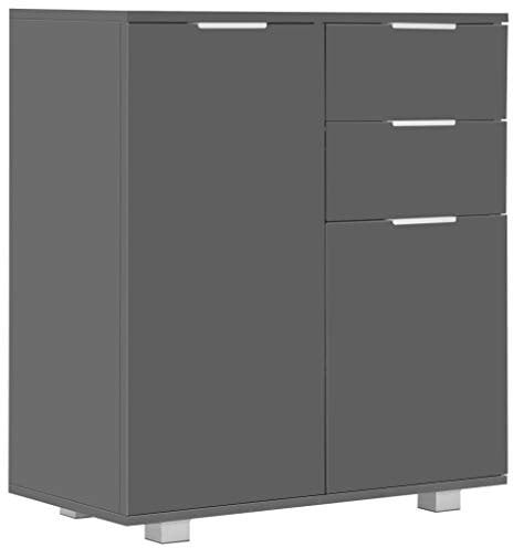vidaXL Sideboard mit 2 Schubladen 2 Türen Kommode Anrichte Beistellschrank Schrank Standschrank Mehrzweckschrank Hochglanz Grau 71x35x80cm Holzwerkstoff