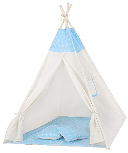 SPRINGOS Kinderzelt Kinder Tipi Zelt Bodenmatte Kissen Baumwolle 160x120x100 cm Kinderspielzelt