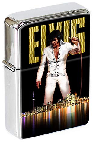 Giftshop UK Elvis Presley Klapp Zigarettenanzünder, Feuerzeug, Benzin, Harz, Silber, Klassisch