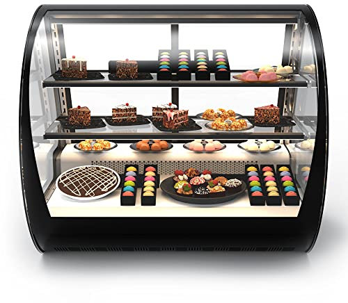 MBH - Vitrina expositora refrigerada VELA para hostelería. Frigorífico expositor profesional con cristal curvo para pasteles, tartas, bebidas y comida.