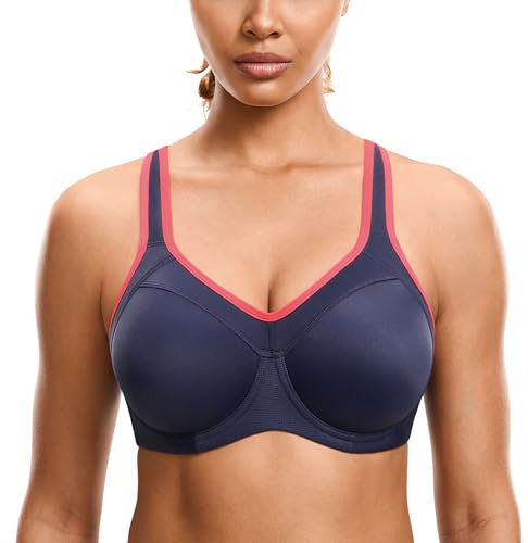SYROKAN Women's High Impact Sports Bra Underwire Full Support Racerback Padded Running Bra Ink Blue 36F