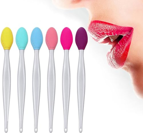 6PCS Lip Scrub Brush Lip Brush Tool,Double-Sided Silicone Exfoliating Lips Brushes,Gentle Lips Exfoliator Scrubber for Smooth,Soft,Bright,Fuller Healthy Lips