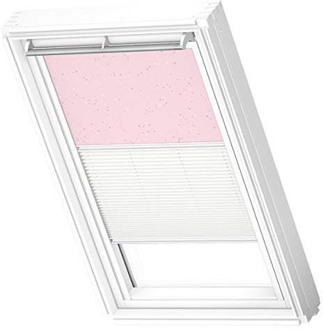 VELUX Original Dachfenster Duo Verdunkelungsrollo für MK06, Rosa Sterne, mit weißer Führungsschiene