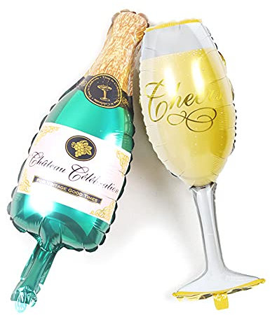 ANCLLO Lot de 2 ballons à hydrogène en film d'aluminium pour bouteille de champagne et gobelet pour décoration de fête