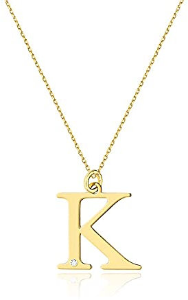 Goldene Damen Halskette 585 14k Gold Gelbgold Kette mit Anhänger Buchstabe K natürlicher echt Diamanten Brillanten Gravur