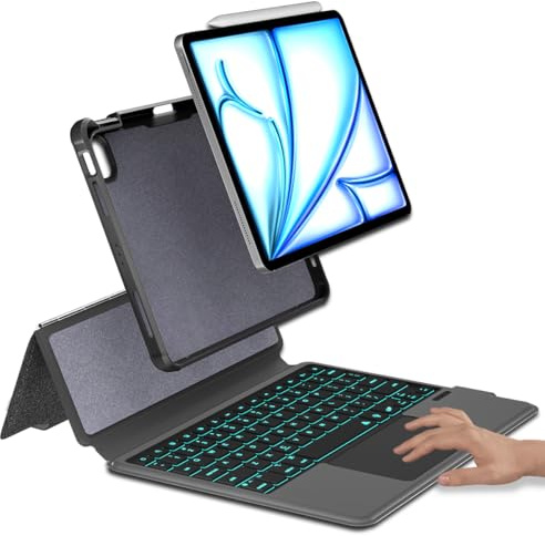 eoso Custodia con tastiera per iPad Air di quinta generazione per iPad Air 11 (M2) 2024/4a/3a/2a/1a generazione -iPad10.9 Air 5/Air 4 Gen-7 con retroilluminazione a colori, cover sottile rimovibile