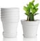 T4U 12,5cm Kunststoff Blumentopf mit Untersetzer, 6er-Set Plastik Übertopf Kräutertopf mit Mehrere Ablauflöchern, Rund Pflanzkübel für Innen und Balkon Sukkulenten Kaktus, Weiß