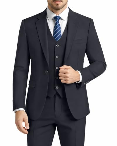 LUPURTY Anzüge für Herren, 3-teiliger Herrenanzug, schmale Passform, solide Jacke, Weste, Hose mit Krawatte, EIN-Knopf-Smoking-Set, Dunkel_Grau, XL