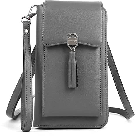 Pearl Angeli Handy Umhängetasche Damen,RFID Schutz Kartenfächer Handytasche,PU-Leder Schultertasche Verstellbar Schultergurt Klein Crossbody Geldbörse(Grau)