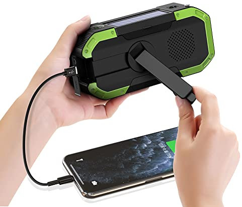 Wind Up Solar Radio, Hand Crank and Solar Powered DAB Radio with USB Phone Charger, Solar Hand Crank Radio with 5000mAh Battery Power, Emergency Use for Camping, Hiking