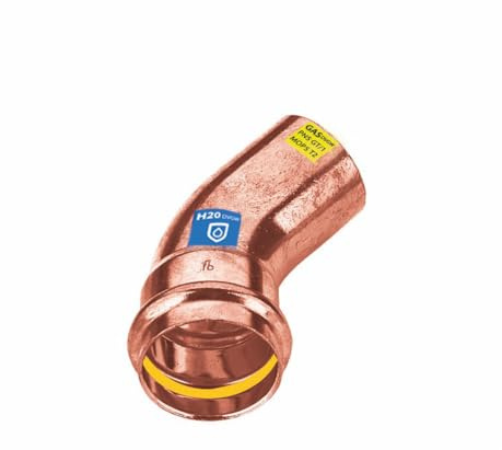 Sanpro Pressfitting Kupfer 45° Winkel - Bogen innen - außen, Größe V 22 (Kupfer Gas Wasser Trinkwasser Heizung Sanitär Fittings Fitting Kupferleitung)