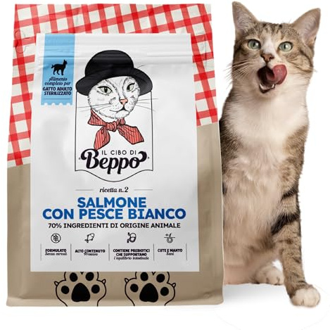 Il Cibo Di Beppo - Cibo Secco Per Gatti Sterilizzati - Crocchette Senza Cereali Di Alta Qualità: Grain Free E Senza Glutine - Alimento Completo - 1.5Kg (Salmone con Pesce Bianco)