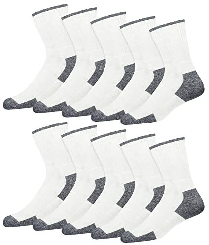 SOXCO 10 Paires de Chaussettes de Sport en Coton pour Homme – Chaussettes Hautes de Travail (EU 43 46, Blanc)