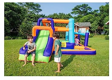 Castillo Clark- Castillo Hinchable Clark con tobogán y Zona de Salto con protección, Piscina de Bolas y Canasta