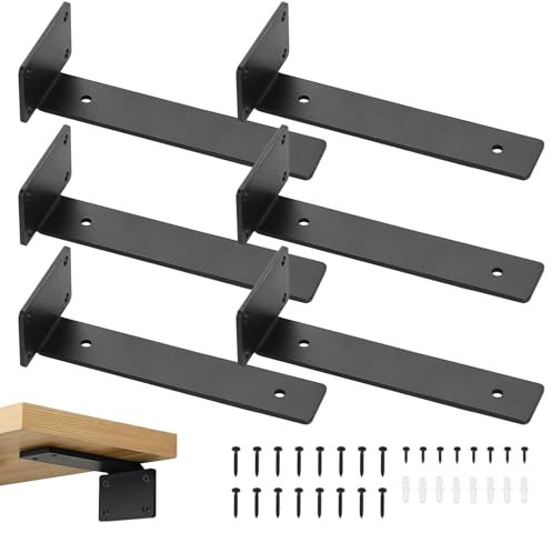 HSEAMALL 6 stück Regalhalterung Schwarz Schwerlastregal 8 Inch 20cm Wandhalterung Regal Schwerlast Regalwinkel Regalträger L Bracket Wandträger Regal winkel Tragkraft 75 KG