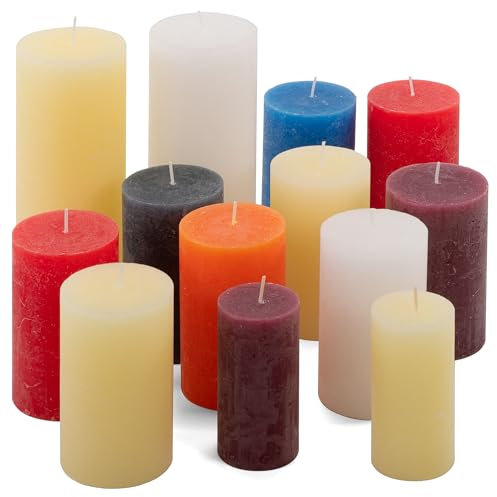 5kg Set Paket Rustic Stumpenkerzen 13 Stück durchgefärbt Farbmix gemischt mehrfarbig verschiedene Größen Stumpen Kerzen duftfrei