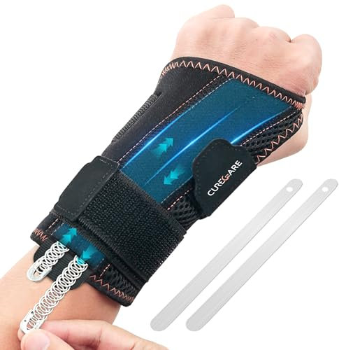 CURECARE Handgelenkstütze mit 2 Wechselschienen, Handgelenkbandage zur Schmerzlinderung, Verstellbare Karpaltunnelsyndrom Schiene, Handgelenk Bandagen für Tendinitis, Arthritis (S/M, Links)
