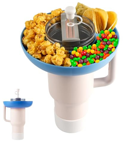 PEUTIER Snack Bowl for Stanley 40 oz Tumbler, Reusable Snack Storage Ring Candy Tray Nuts Platter Containers Box with 3 Compartments for Appetizer Food Plate Cup Holder for Stanley Cup Fitting(Blue)