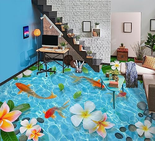 Bodenaufkleber 3D-Bodentapeten mit weißen Blütenblättern, 400 x 280 cm Selbstklebende Boden Wandtapete, Epoxidharz Bodenfliesen Aufkleber Badezimmer Küche