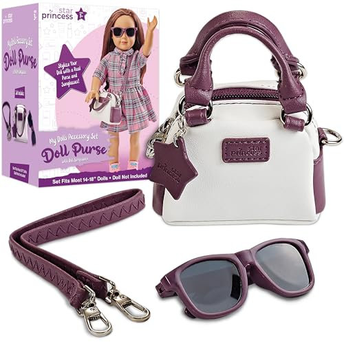 Star Princess Bolso para muñecas y Gafas de Sol para muñecas de 18 Pulgadas - Juego de Accesorios para muñecas para niños de 3, 4, 5, 6, 7, 8, 9, 10, 11 y 12 - Gran adición a la colección de muñecas.