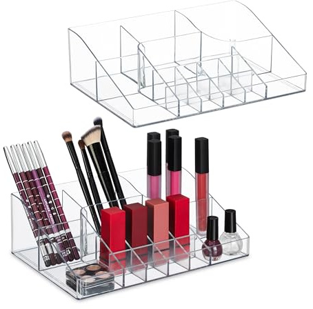 Relaxdays Make Up Organizer 2er Set, Kunststoff, transparent | Kosmetikorganizer