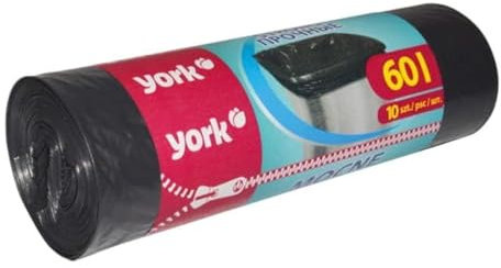 YORK Bolsas de Basura Negras de 60 L - 1 Rollo Con 10 Unidades - Grandes, Estables y Extra Fuertes