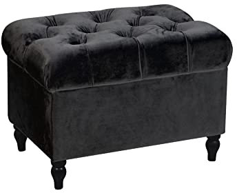 Home Harmony Genasis Velvet Storage Ottoman Bench Rectangular Ottoman with Flip Top,Rustic Look Legs Modern Footrest Ottomans Foot Stool for Bedroom Living Room hallway (Black)