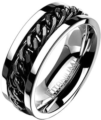 Taffstyle Herren Band Ring Edelstahl Bandring Herrenring Partnerring Biker Rocker Breit Schmuck Bikerschmuck Groß Fingerring Titan Silber Schwarz Kette Spinning Größe 68 (21.6)
