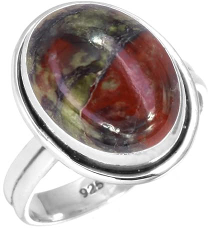 Jeweloporium 925 Sterling Silber Ringe für Damen Größe 55(17.5) Mehrfarbig Echt Dragon Blood Jasper Edelstein Jahrgang Silber Ringe Weihnachten - Geschenk Solitär Schmuck