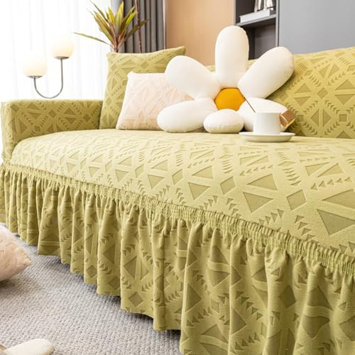 Sofa Überwürfe Sofabezug für 1 2 3 4 5 Sitzer, Elastische Sofabezug Couch Überzug mit Rock, verdickter Jacquard-Samt, Sofaüberwurf Rutschfeste Waschbare Sofahusse mit Rock ( Color : Mint Green , Size
