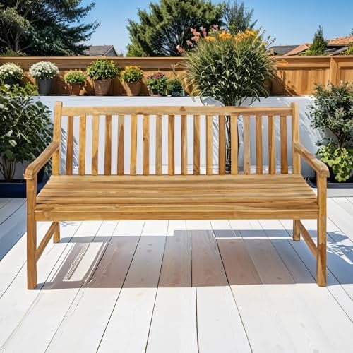 Loreno Gartenbank - Caracas – 3-Sitzer Teakholz massiv, 150 cm – hochwertig Holzbank für Garten, Terrasse & Balkon – Nachhaltige Sitzbank Outdoor, Gartenmöbel Set