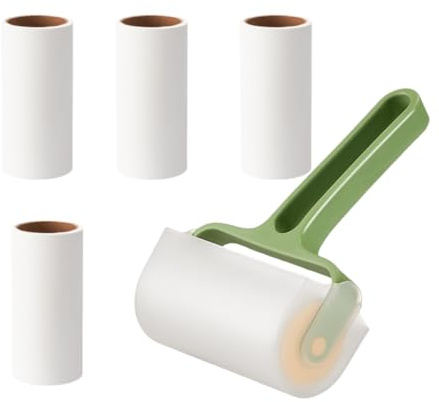 Lint roller, 4 spare 300 sheets, super sticky to remove pet hair, suitable for clothes, carpet, car seats, dust(green)