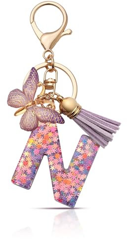 CHUQING Porte-clés pour fille - Pendentif en forme de papillon - Avec initiales - Cadeau pour femme, Violet, S