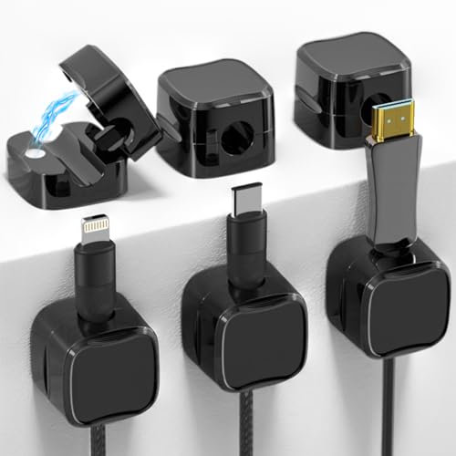 6 Stück Magnetische Kabelhalter, Magnetische Kabelmanagement, Verstellbare Kabel Organizer, Kabelhalter selbstklebend, für Schreibtisch, Nachttisch, Ladekabeln, Audiokabel, Küchengeräte (Schwarz)