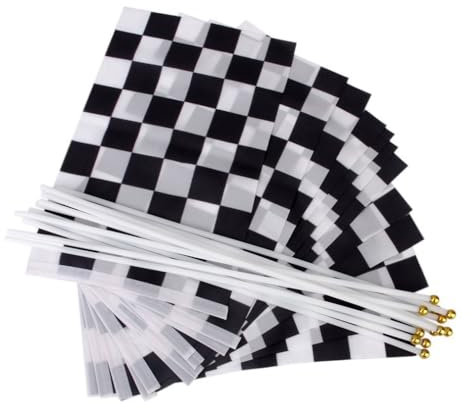 Wisafory 10 Stück Zielflagge Rennflagge Karierte Flagge Hand Flagge Stockflagge Racing Stab Fahne Rennflagge Dekoration für Geburtstag Party, Rennwagenparty, Sportveranstaltungen 20x28cm