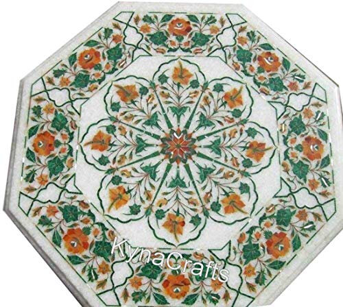 Couchtisch aus weißem Marmor, 68,6 x 68,6 cm, mit eleganter Optik, Halbedelstein-Inlay, Arbeitstisch