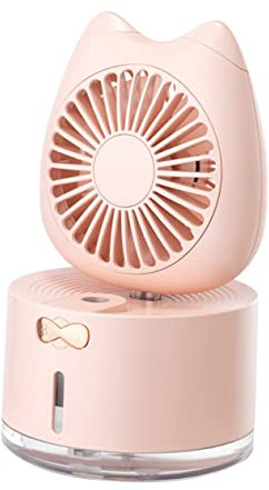 KICHOUSE Ventilador Usb Mini De Gato Humidificador y Luz Colorida Ventilador Portátil Para Oficina y Hogar Diseño Adorable Color Rosa