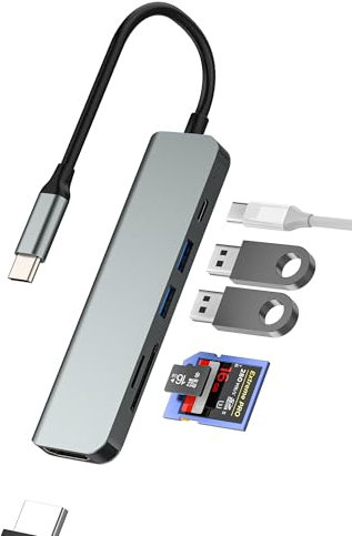Hub USB C(6en1) Adaptateur Type C vers HDMI USB OTG 3.0 Macbook Lecteur Carte SD Micro SD Multiport Thunderbolt Clé USB-A Connecteur pour IPad Charge pour IPhone16 15 Dock Station Externe Accessoires