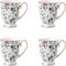 Kaffeetassen 4er Set, Blumenmuster Kaffeebecher, Große Knochen China Teetassen, 300 ml Trinkbecher mit Griff für Cappuccino Kaffee Tee Milch Büro Geschenk Becher (C)