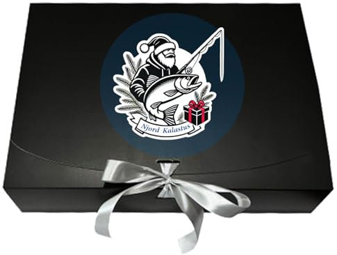 Njord Kalastus Angel Geschenk Box Angeln Geschenke für Männer liebevoll verpackt | Raubfisch Angel Geschenk für Angler Wundertüte | Angelgeschenke Angel Sachen Überraschungsbox (Schwarz mit Schleife)