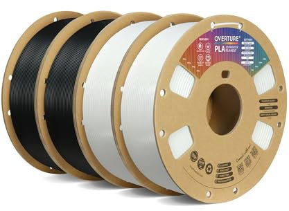 OVERTURE PLA Filament 1.75mm PLA 3D Printer Filament, 4kg Cardboard Spool (8.8lbs), Dimensional Accuracy +/- 0.02mm, Fit Most FDM Printer(Black*2+White*2)