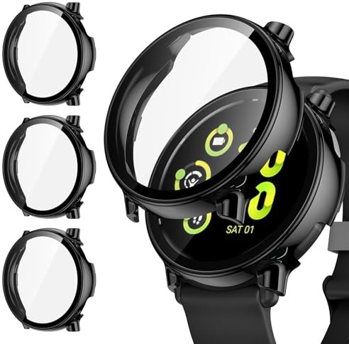 [3Pezzi] Kamita Custodia Compatibile con Garmin Vivoactive 5, PC Bumper Cover con Protezione Dello Schermo in Vetro Temperato, Custodia Protettiva a Copertura Totale per Garmin Vivo Active 5 (Nero*3)