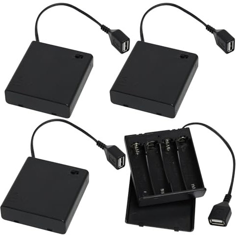 4 Stück Batteriebox 3X AA mit Deckel und Schalter, Anschluss an USB-Schalter, Batteriehalter für LED Licht RC Cars