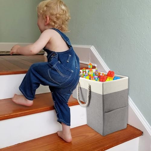 Treppenkörbe, Faltbarer Filz-Treppenkorb, L-Form Treppenstufen Organizer mit Griffen, Flachs Step Aufbewahrungskorb für Treppen, Wäsche, Spielzeug, Schuhe, Socken
